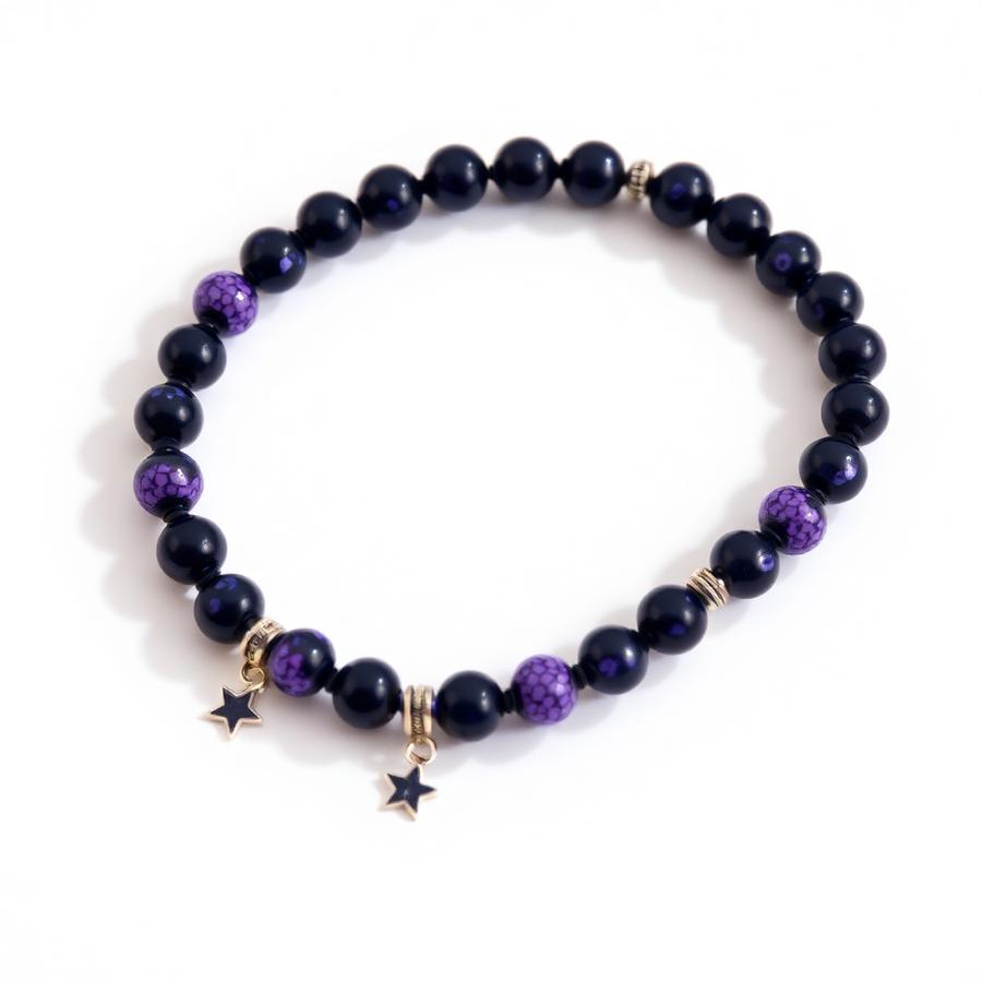 Star Gazer handmade beaded bracelet β Deep blues and purples with tiny silver star charms.